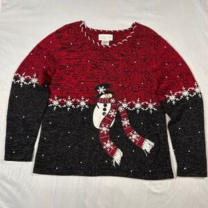 Mandal Bay Women's Red Black Snowman Snowflake Ugly Christmas Sweater Size Large
